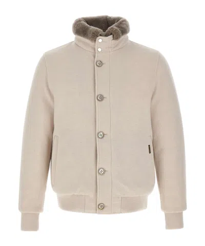 Moorer Cleros Mrw Button-fastening Bomber Jacket In Neutral