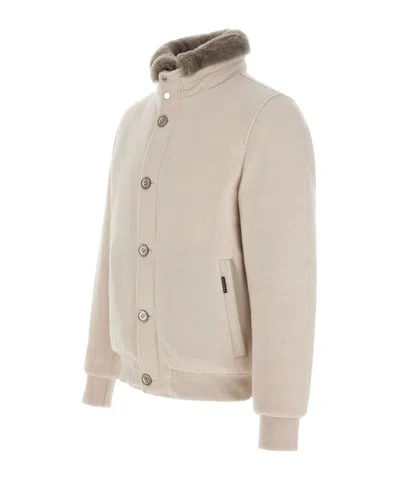 Moorer Cleros Mrw Button-fastening Bomber Jacket In Neutral