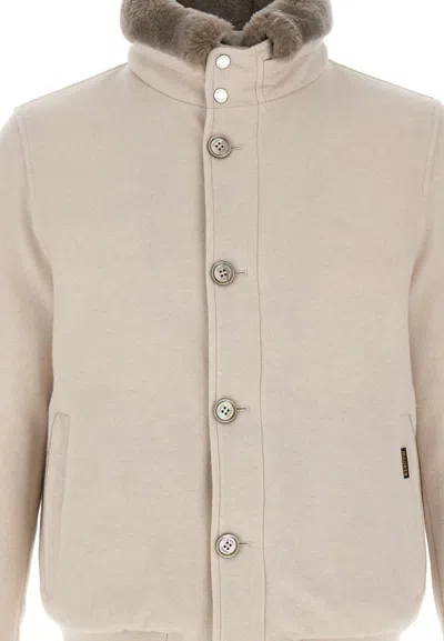 Moorer Cleros Mrw Button-fastening Bomber Jacket In Neutral