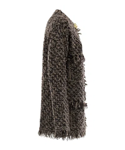 Fabiana Filippi Fringed Jacket In Wool Blend In Black