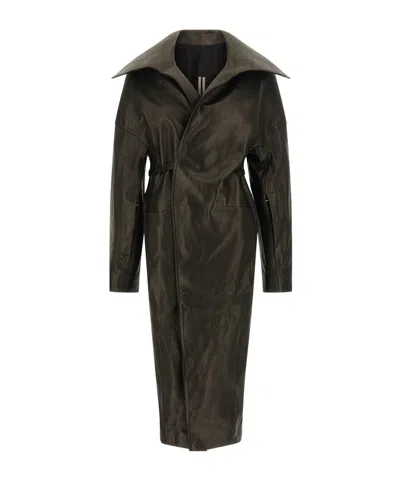 Rick Owens Dracucollar Belted Leather Coat In Multi