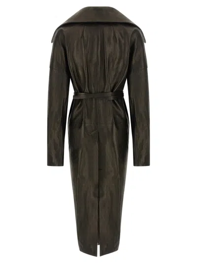 Rick Owens Dracucollar Belted Leather Coat In Multi