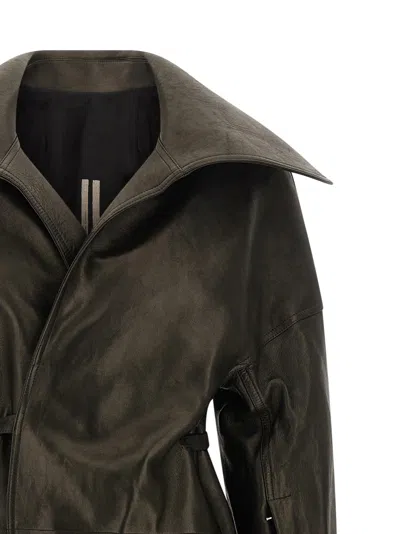 Rick Owens Dracucollar Belted Leather Coat In Multi