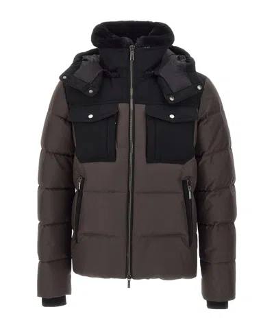 Moorer Long-sleeved Hooded Down Jacket In Brown