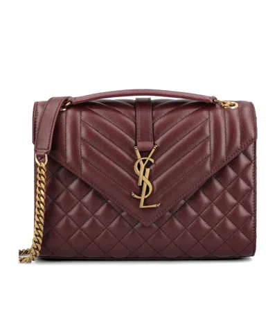 Saint Laurent Envelope Triquilt Medium Ysl Shoulder Bag In Smooth Quilted Leather In Burgundy