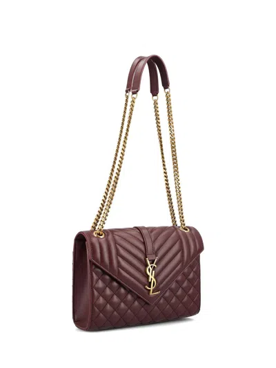 Saint Laurent Envelope Triquilt Medium Ysl Shoulder Bag In Smooth Quilted Leather In Burgundy