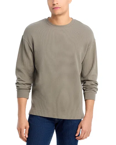 Frame Cotton Waffle Textured Long Sleeve Tee In Gray