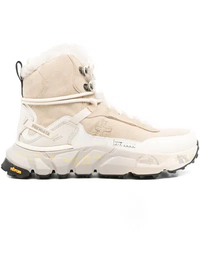 Premiata Beige High-top Sneakers With Plush Shearling Lining In Neutral