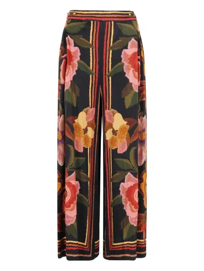 Farm Rio Wrap-effect Pleated Floral-print Twill Wide-leg Pants In Multi