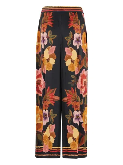 Farm Rio Wrap-effect Pleated Floral-print Twill Wide-leg Pants In Multi