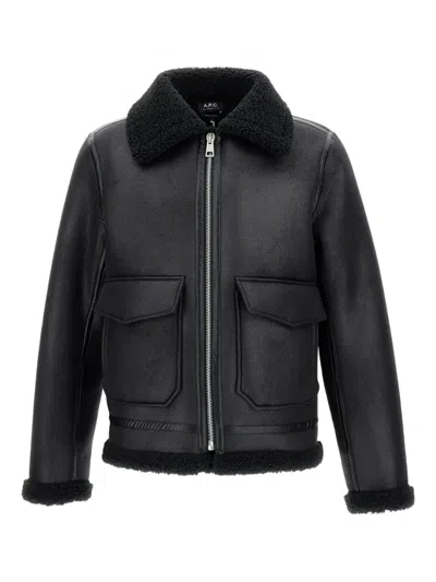 Apc Bomber Jacket With Shearling Collar And Cuffs In Black