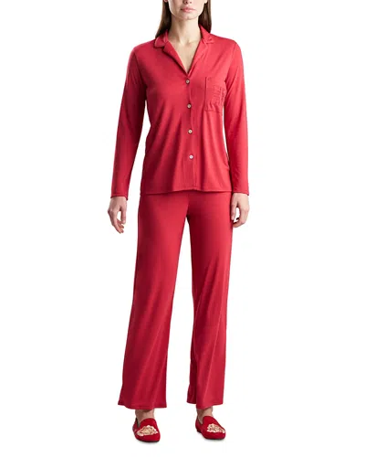 Natori Embroidery. Shangri La Notch Pj Set In Red
