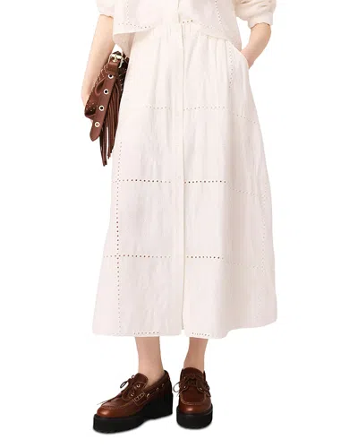 Maje Embroidered Midi Skirt In White