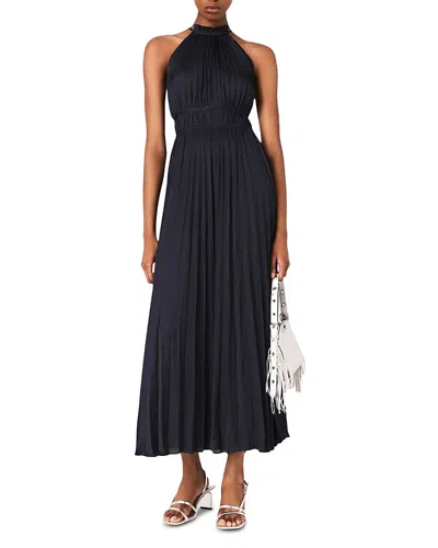 Maje Revilly Pleated Satin Maxi Dress In Blue
