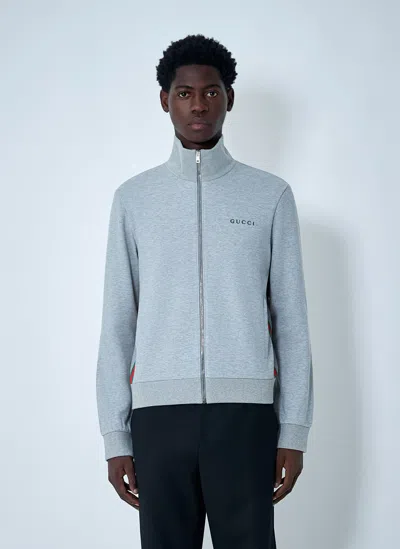 Gucci High Collar Jacket With Ribbed Cuffs And Hem In Gray