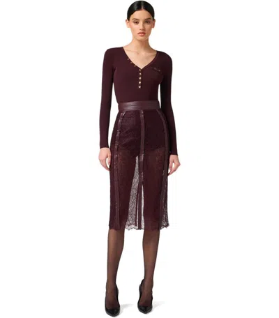 Elisabetta Franchi Fitted Ribbed Knit Top With Decorative Buttons And Gold Accent In Brown