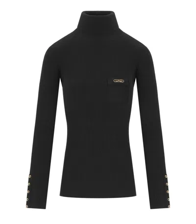 Elisabetta Franchi Elisabettafranchi Black Ribbed Turtleneck Sweater In Black