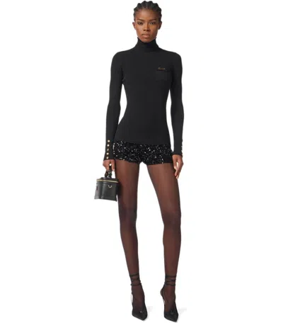 Elisabetta Franchi Elisabettafranchi Black Ribbed Turtleneck Sweater In Black