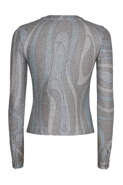 Pucci Patch-pocket Button Cardigan In Silver