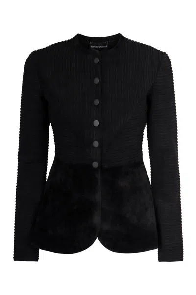 Emporio Armani Buttoned Crewneck Jacket In Black