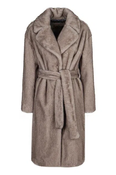 Herno Faux Fur Coat In Brown