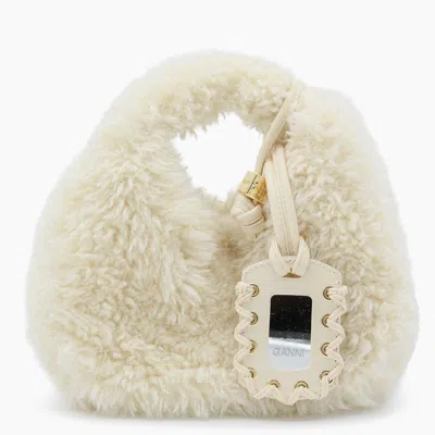 Ganni White Handbag With Adjustable And Removable Shoulder Strap And Top Zip Closure In Ecofur In White