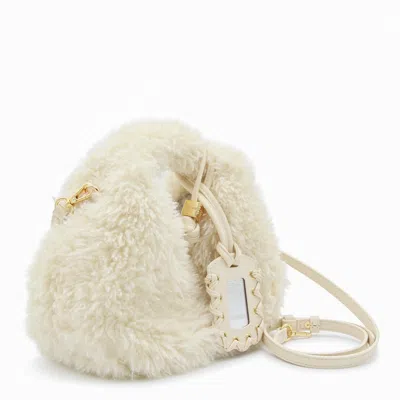 Ganni White Handbag With Adjustable And Removable Shoulder Strap And Top Zip Closure In Ecofur In White