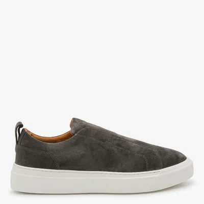 Kiton Suede Low Top Sneakers With Pull Tab In Gray