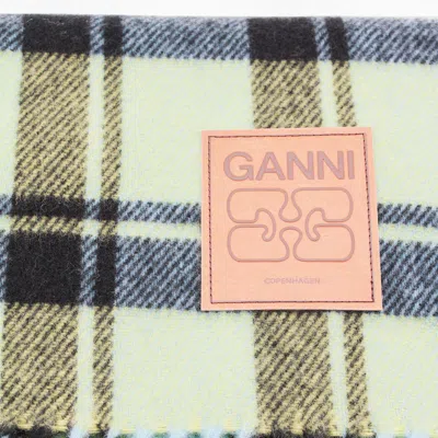 Ganni Reversible Wool Scarf Check Pattern In Yellow