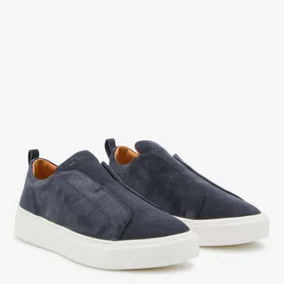 Kiton Casual Low Top Sneakers With Contrast Sole In Blue