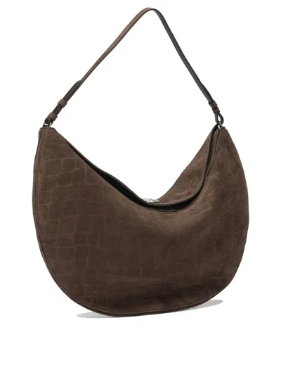 Jacquemus Le Calisso Rond Large Brown Shoulder Bag With Adjustable Strap And Embossed Crodocile Effect In Leat In Brown