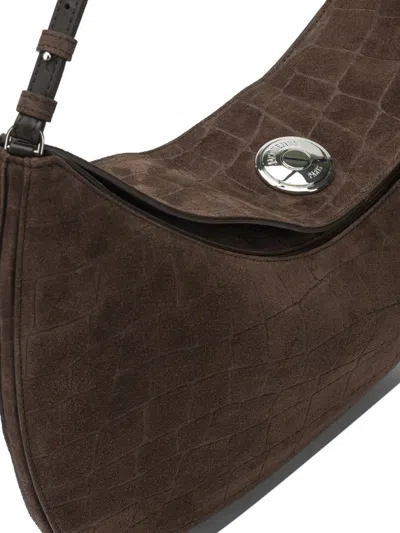 Jacquemus Le Calisso Rond Large Brown Shoulder Bag With Adjustable Strap And Embossed Crodocile Effect In Leat In Brown