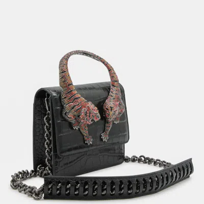 Roberto Cavalli Crocodile Texture Cross-body Bag With Chain Strap In Black