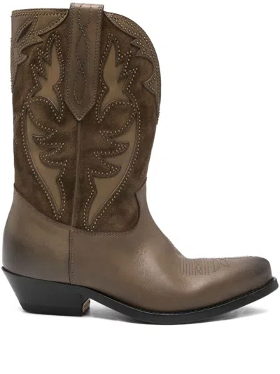 Golden Goose Two-tone Western Style Boots With Stitching Embellishments In Green