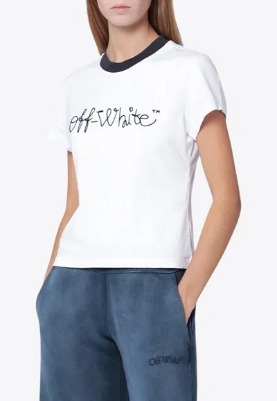 Off-white White T-shirt With Blue Embroidered Logo In White