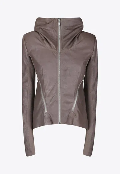 Rick Owens Tailored Brown Lamb Leather Jacket With Padded Shoulders In Brown