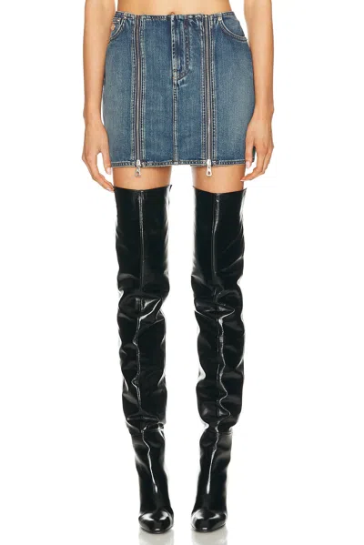 Jean Paul Gaultier Two-zip Detail Denim Mini Skirt In Blue