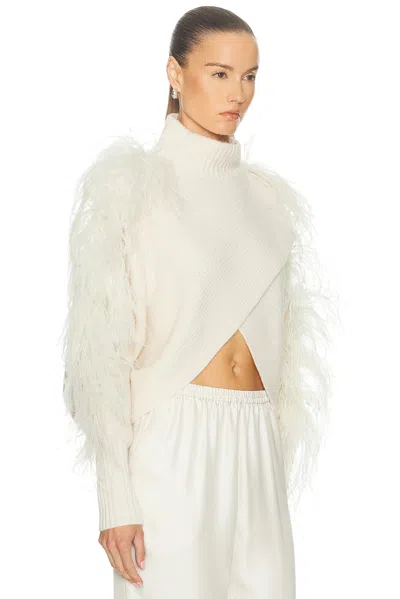 Lapointe Organic Cashmere Crossover Ostrich Sweater In White