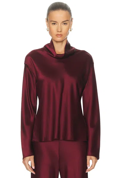 Leset Barb Long Sleeve Cowlneck Top In Burgundy