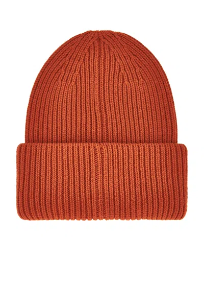 Moncler Logo Hat With Folded Cuff And Ribbed Texture In Red