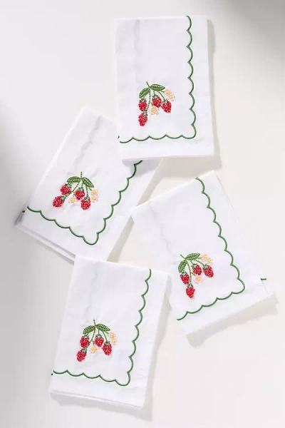 Anthropologie Berry Cotton Napkins, Set Of 4 In White