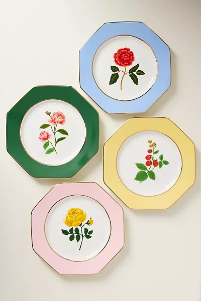 Rifle Paper Co Roses Porcelain Dessert Plates, Set Of 4 In Multi