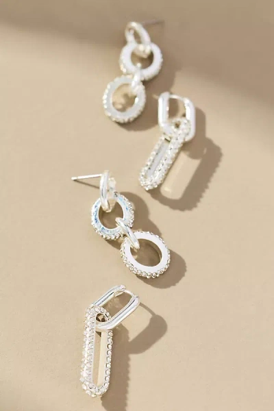 Maeve Crystal Chain Linked Earrings, Set Of 2 In White