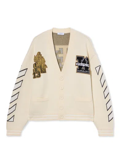 Off-white Lion Varsity Knit Cardigan In White