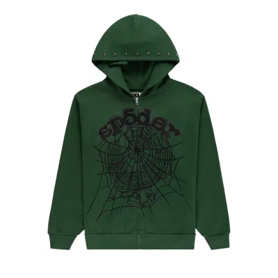 Pre-owned Sp5der Og Web Studded Zip Hoodie 'green' | Men's Size Xl