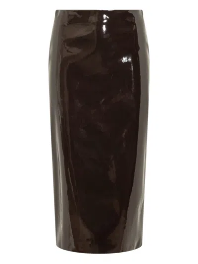 Msgm Patent Leather Midi Skirt In Brown