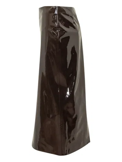 Msgm Patent Leather Midi Skirt In Brown