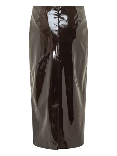 Msgm Patent Leather Midi Skirt In Brown