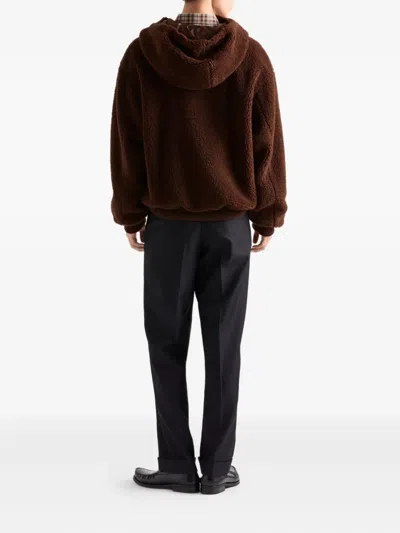 Prada Mens Brown Hooded Borg Wool-blend Jacket Xl In Brown