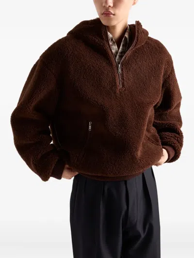 Prada Mens Brown Hooded Borg Wool-blend Jacket Xl In Brown